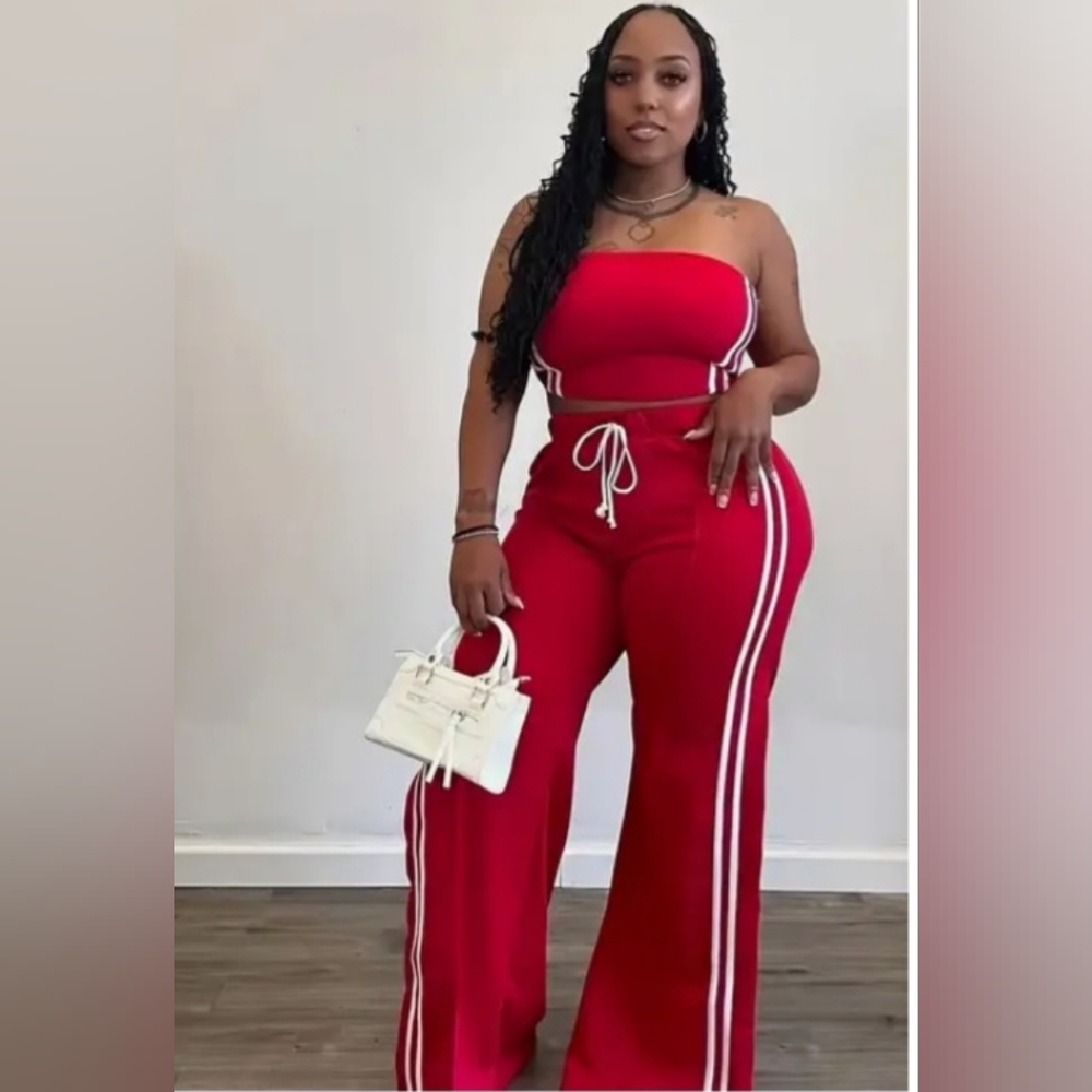 Stylish Red Women's Two-Piece Set
